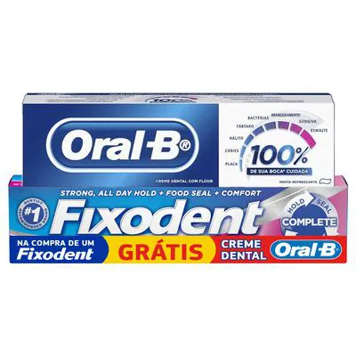 Kit Creme Fixador Fixodent Original e Creme Dental Oral-B 100%